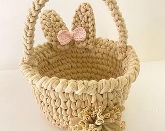 Crochet basket pattern - crochet rabbit basket -crochet flower basket -2 baskets pattern Raound basket pattern-easter basket-Video tutorial-