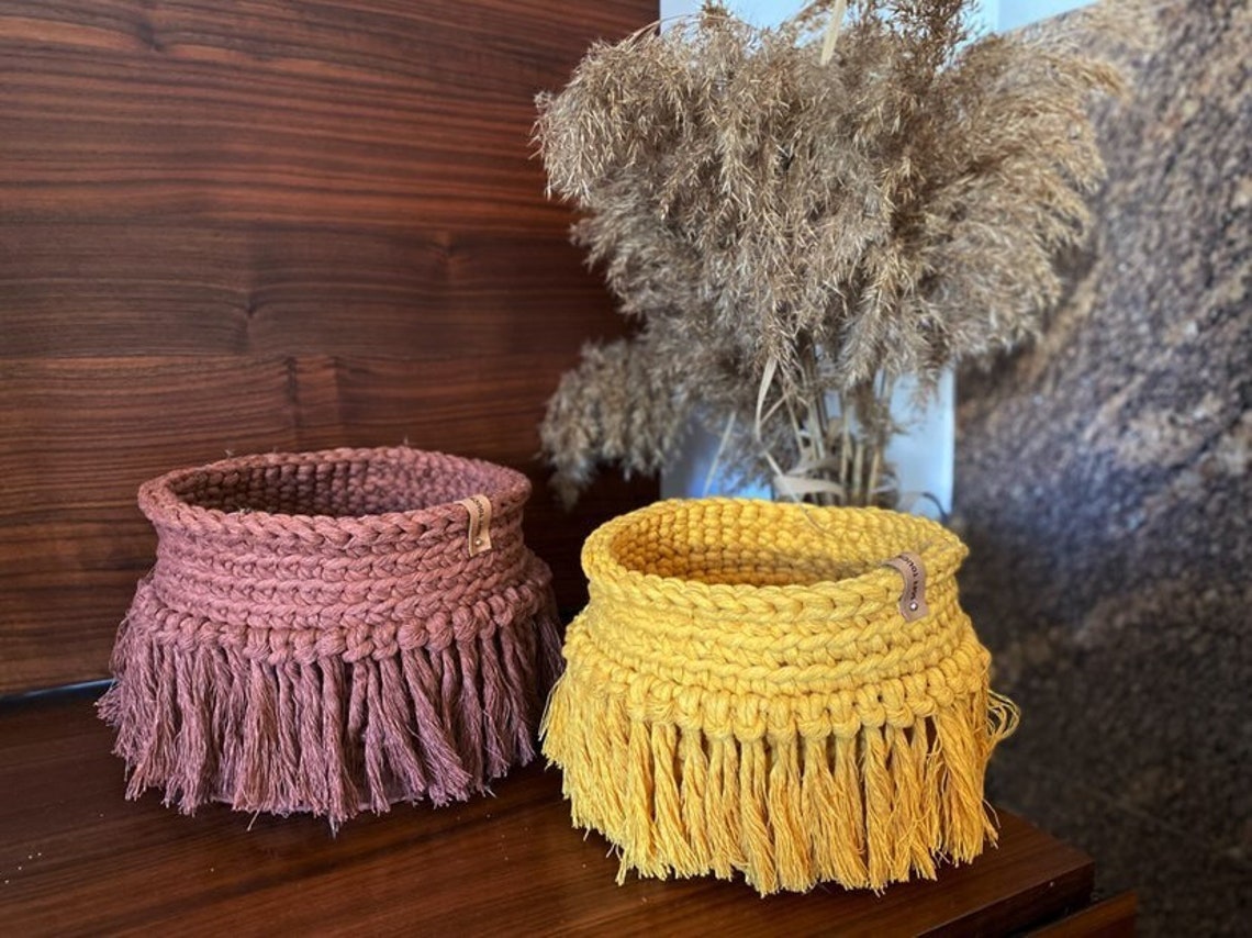 Boho Round Basket Crochet Basket Pattern Video Tutorial Pdf - Etsy