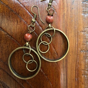 Bronze hoop and bead earrings