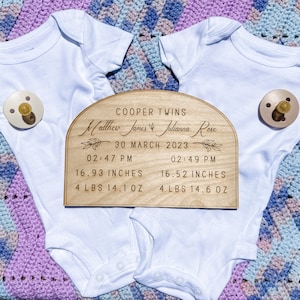Custom Twins Announcement • Baby Birth Statistics • Hospital Sign • Custom Baby Name Sign • Custom Wooden Twins Babies Keepsake