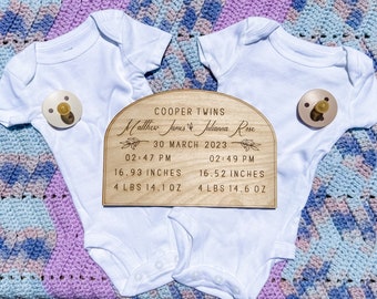 Custom Twins Announcement • Baby Birth Statistics • Hospital Sign • Custom Baby Name Sign • Custom Wooden Twins Babies Keepsake