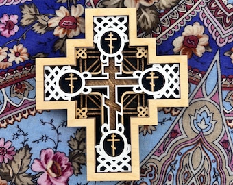 Russian Orthodox Five-Layered Cross | Baltic Birch Wood Cross | Православный Крест | Icon Prayer Corner