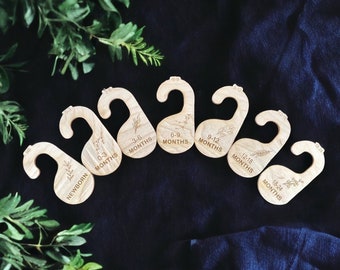 Wooden Baby Hanging Closet Dividers • Newborn Clothes Organizing Hangers • Newborn to 24 Months • Custom Wooden Baby Keepsake • Baby Items