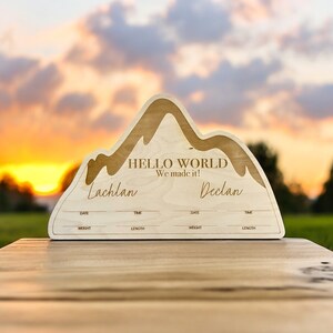 Mountain Twins Announcement • Birth Statistics • Hospital • Custom Baby Name Sign • Wooden Twins Keepsake • Personalized • Write In