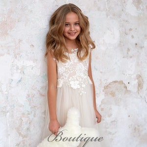 Rustic flower girl dress, First birthday dress, Communion dress, Flower girl dress tulle,Baby dress,Lace girl dress,Wedding dress,Tutu dress