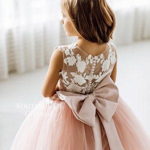 Flower girl dress,Dusty rose flower girl dress,Lace and tulle flower girl dress,Toddler wedding dress,Baby girl dress,Tutu flower girl dress