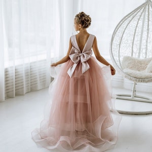 Tutu flower girl dress,Baby tulle dress,Junior bridesmaid dress,Rustic dress,Girl wedding dress,First birthday dress,Satin flower girl dress