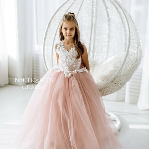 Spitze Blumenmädchenkleid, Junior Brautjungfernkleid, Kleinkind Tüllkleid, Babyhochzeitskleid, Prinzessinnenkleid, rosa Blumenmädchenkleid, Tutu Kleid