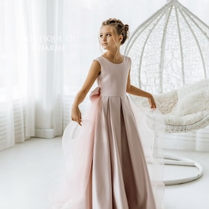 Tutu dress, Satin girl dress, Tulle flower girl dress, Blush baby girl dress, Toddler wedding dress, Girl party dress, Flower girl dresses