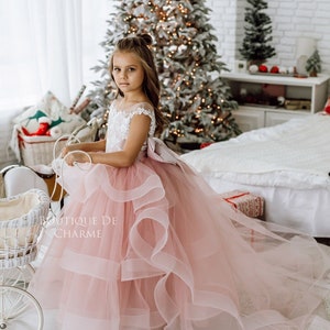 Lace flower girl dress, Tulle girl dress, Blush flower girl dress, Princess dress, Flower girl dress toddler, Baby girl dress,Birthday dress