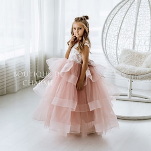 Tutu dress for girls, Ivory flower girl dress, Lace and tulle flower girl dress, Junior bridesmaid dress, First birthday dress,Toddler dress