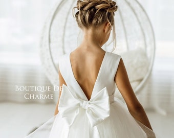 White sparkly flower girl dresses clearance