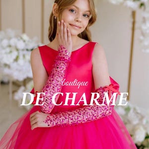 Flower girl dress pink,Girl wedding dress,Tulle flower girl dress,Dress with bow,Girl ball gown,Girl formal dress,Flower girl gloves