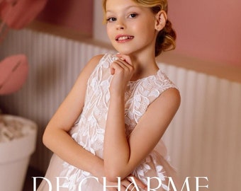 Girl wedding dress,Ivory lace flower girl dress,Tulle baby dress,Teen flower girl dress,Photoshoot dress,Wedding dress for girl,Toddler gown