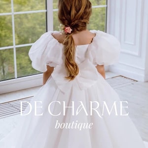 Rustic flower girl dress,Wedding dress for girl,Organza dress,Junior bridesmaid dress,Toddler dress,Off white dress,Girl formal dress