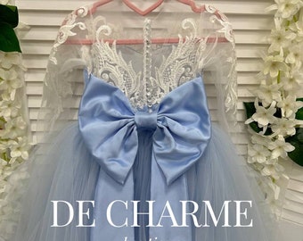 Blue flower girl dress,Lace flower girl dress,Tutu dress,Tulle toddler dress,Formal dress for girls,Girl wedding dress,Princess girl dress
