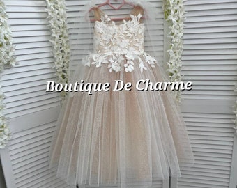Sparkle girl dress, Toddler lace dress, Tulle flower girl dress, Tutu dress, Junior bridesmaid dress, Baby wedding dress, Girl long dress