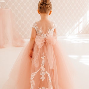 Lace flower girl dress, Pink flower girl dress,Tutu girl dress,Junior bridesmaid dress,Tulle flower girl dress,Long sleeve flower girl dress