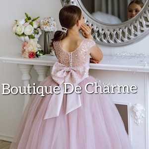 Luxury flower girl dress, Tulle flower girl dress, Baby sequin dress, Blush flower girl dress, Junior bridesmaid dress, Toddler dress