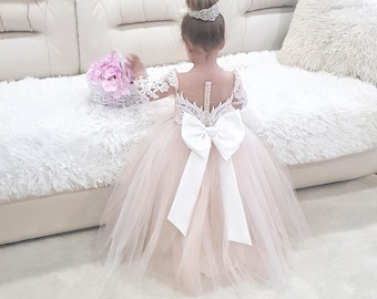 Tulle and lace flower girl dress, White flower girl dress,Baby wedding dress,Flower girl dresses toddler,Rustic flower girl dress,Tutu dress