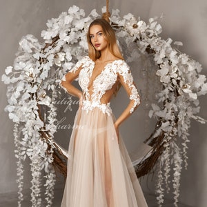 Tulle bridal robe, Sheer peignoir, Wedding robe, Boudoir dress, Getting ready dress, Bridal dressing gown,Lace wedding dress,Bridal lingerie