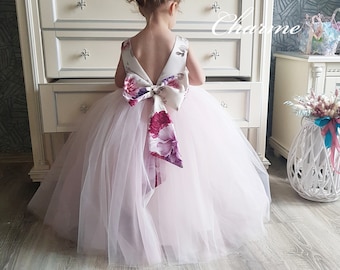 OwlFay Lace Flower Girl Dress for Kids Wedding Bridesmaid Party Ruffle Tulle Ball Gown