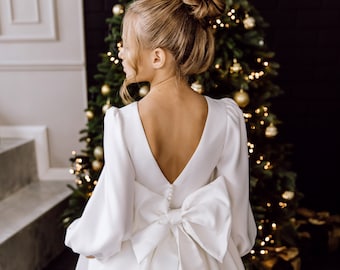 Satin Flower Girl Dress Long Sleeve Flower Girl Dress Junior Bridesmaid Dress White Flower Girl Dress Girl Wedding Dress baby Girl Dress Etsy New Zealand