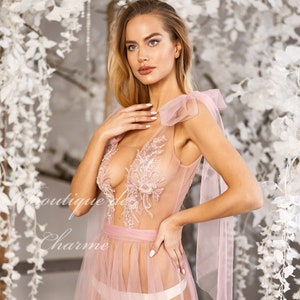 Spitze Boudoir Gewand, Tüll Braut Gewand, Spitze Brautkleid, schiere Boudoir Gewand, immer bereit Kleid, erröten Robe, Hochzeit Robe lang, Boudoir Dessous