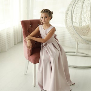 Pink flower girl dress, Dusty rose girl dress, Baby satin dress, First birthday dress, Junior bridesmaid dress, Kids formal dress,Tutu dress