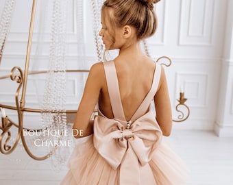 Tutu flower girl dress, Toddler satin dress,Junior bridesmaid dress,Baby girl dress,Tulle girl dress,Birthday dress,Simple flower girl dress