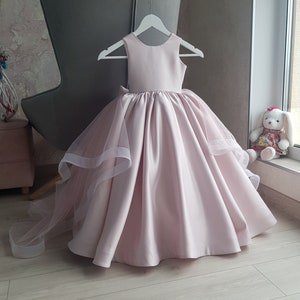 Tutu flower girl dress, Tulle baby dress, Satin dress for girls, Pink flower girl dress, Sleeveless flower girl dress, Toddler wedding dress