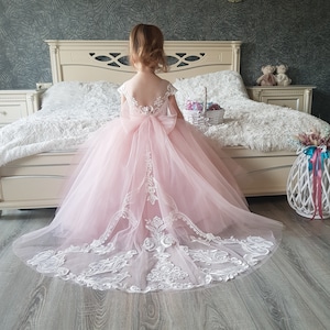 Blush flower girl dress, Flower girl dress tulle,Lace flower girl dress,First birthday dress,Baby wedding dress,Sleeveless flower girl dress