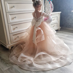 Flower girl dress tutu, Lace flower girl dress, Tulle flower girl dress, First communion dress, Wedding dress for girls, Girl dress long