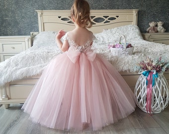 Pink flower girl dress, Flower girl dress lace, Tulle girl dress, Flower girl dress tutu, Flower girl dress dusty rose, Wedding baby dress