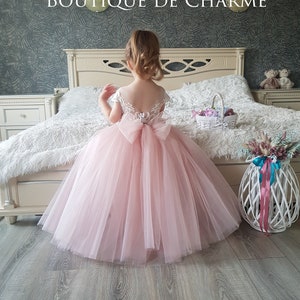 Pink flower girl dress, Flower girl dress lace, Tulle girl dress, Flower girl dress tutu, Flower girl dress dusty rose, Wedding baby dress