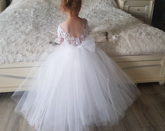 Girl ball gown, Lace flower girl dress, Tulle flower girl dress, Girl wedding dress, Baby girl dress,Tutu flower girl dress,Party girl dress