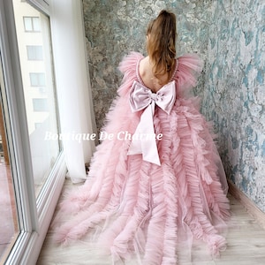 Tulle flower girl dress, Toddler blush dress, Girl wedding dress, Satin flower girl dress,Tutu dress,Flower girl dress train,Sparkling dress