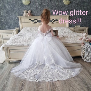 Glitter flower girl dresses hot sale