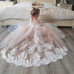 Tulle flower girl dress,Lace flower girl dress,Tutu flower girl dress,Ivory flower girl dress,Baby flower girl dress,Long flower girl dress