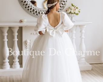 Weißes Blumenmädchenkleid,Babyhochzeitskleid,Tüllblumenmädchenkleid,Tutukleid,Satin Blumenmädchenkleid,Mädchenballkleid,Perle Blumenmädchenkleid