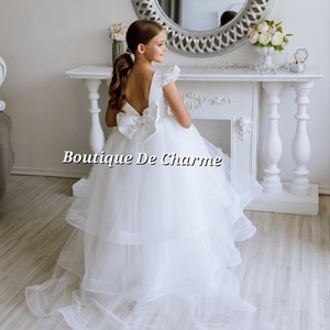 Flower girl dress train, Tulle flower girl dress, Tutu dress, Girl wedding dress, Satin baby dress,Holy communion dress,First birthday dress