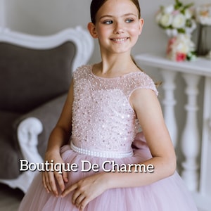 Sequin flower girl dress, Tulle flower girl dress, Girl wedding dress, Girl ball gown, Pink girl dress, Tutu dress, Sparkling toddler dress