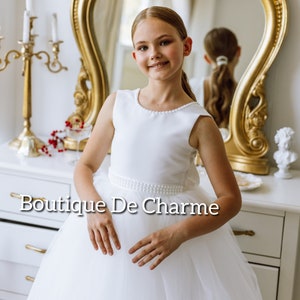 Pearl flower girl dress Tutu dress Junior bridesmaid dress Baby girl dress Puffy girl dress Satin flower girl dress Tulle girl dress