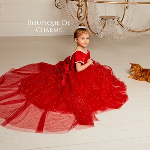 Tutu Blumenmädchenkleid, Satin Blumenmädchenkleid, rotes Mädchenkleid, Mädchenhochzeitskleid, Kleinkindkleid, Tüllmädchenkleid, rustikales Blumenmädchenkleid
