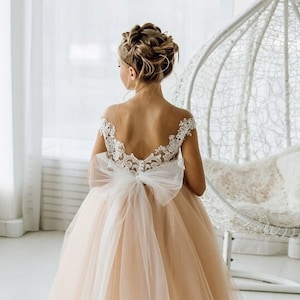 Blumenmädchenkleid Tutu, Spitze Blumenmädchenkleid, Tüll Babykleid, Boho Blumenmädchenkleid, Mädchenhochzeitskleid, langes Blumenmädchenkleid, Mädchenkleid
