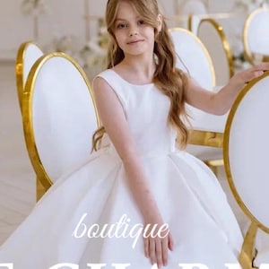 Satin flower girl dress,Junior bridesmaid dress,Baby girl dress,Ivory kids gown,Girl formal dress,Classic flower girl dress,Toddler dress