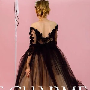 Black Lace Girl Dress,Tulle Flower Girl Dress,Tutu Gown,Girl Ball Gown,Party Outfit for Girls,Wedding Dress for Kids,Girl Birthday Dress