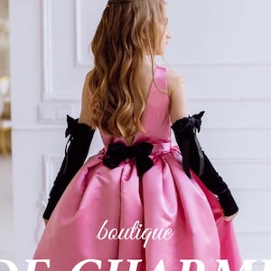 Junior bridesmaid dress,Pink and black dress,Satin flower girl dress,Toddler dresses,Girl formal dress,Princess dress,Girl birthday dress