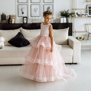 Pink flower girl dress, Tutu flower girl dress, Girl wedding dress, Satin toddler dress, Dusty rose flower girl dress, Girl birthday dress