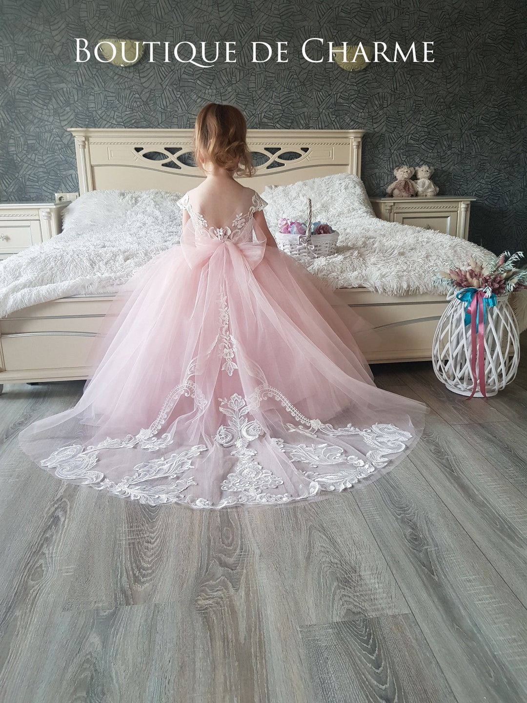 DreamHigh Flower Girl Dress – Ruffles Lace Bow Waist Dress For Weddings & Special Occasions - View #5